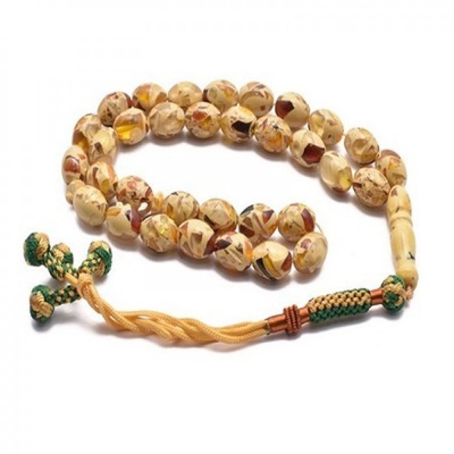 Polish amber rosary, round, multicolored
