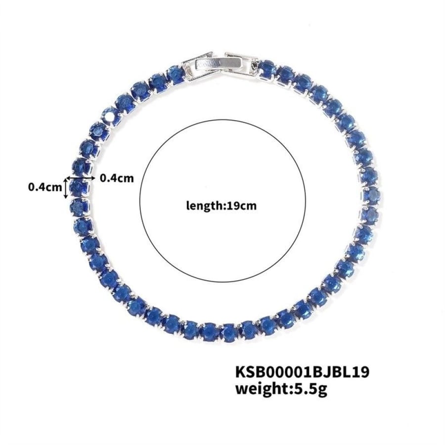 Elegant unisex bracelet adorned with zircon and plated with 9-carat gold _ 4.0 platinum blue diamond 19cm