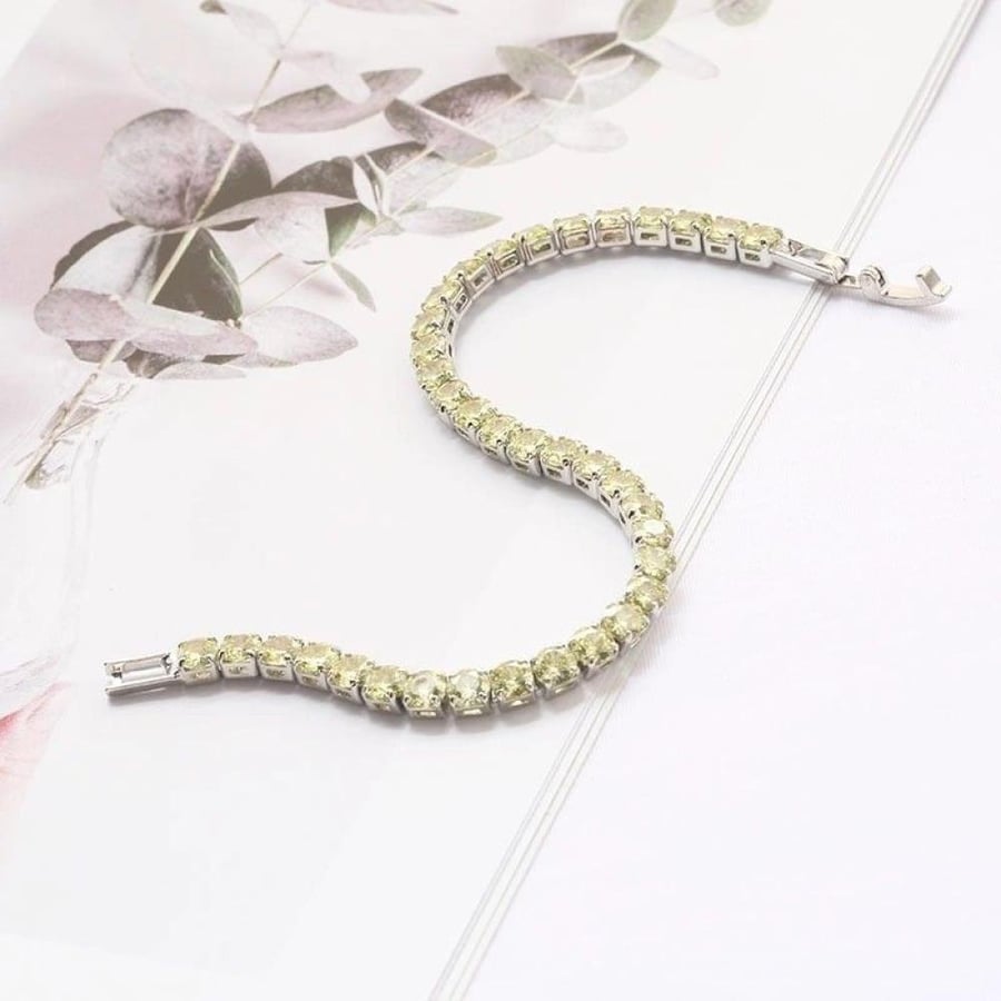 Elegant unisex bracelet adorned with zircon and plated with 9-carat gold _4.0 green apple platinum 17cm