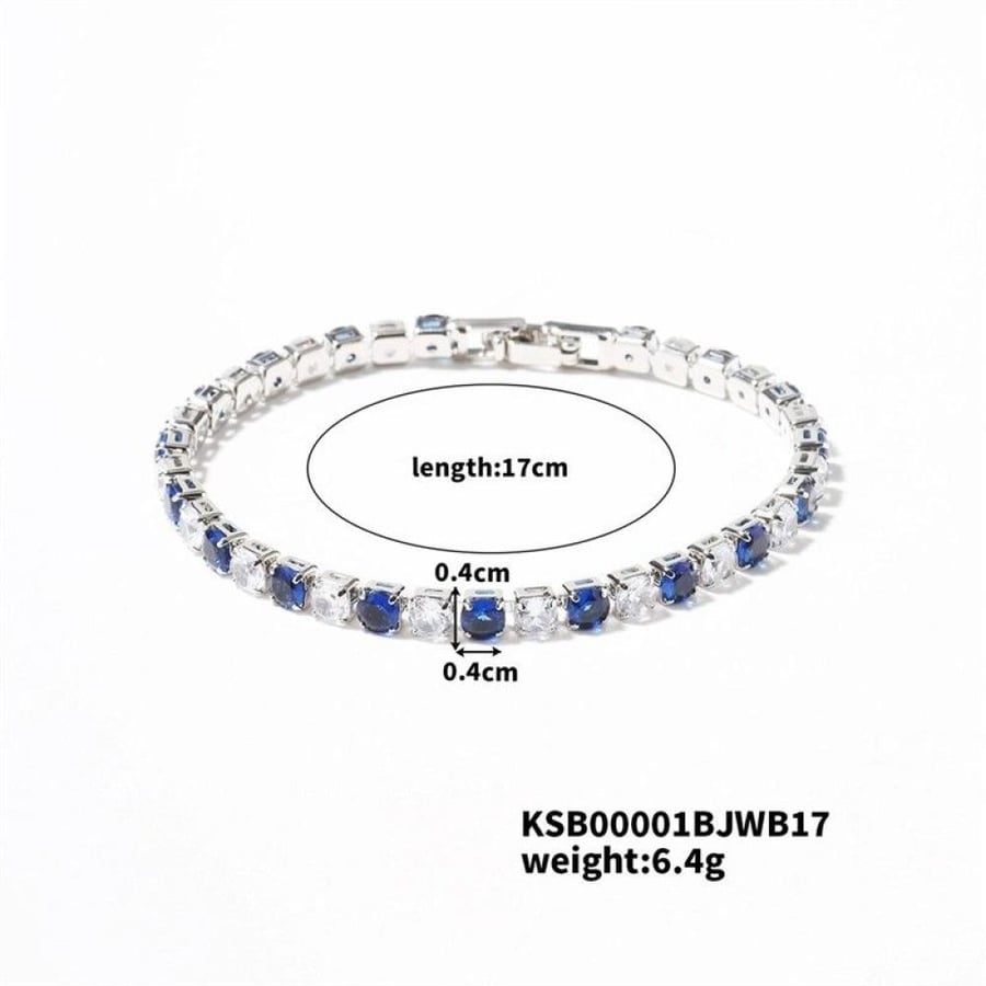 Elegant unisex bracelet adorned with zircon and plated with 9-carat gold, white and blue, 17 cm