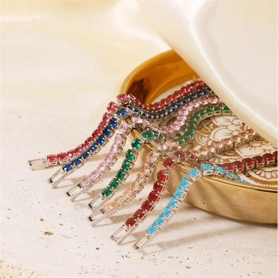 Elegant unisex bracelet adorned with zircon and plated with 9-carat gold _ 4.0 platinum blue diamond 19cm