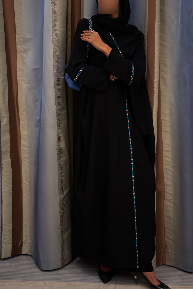 Half Bisht – Black with Multicolor Side Embroidery