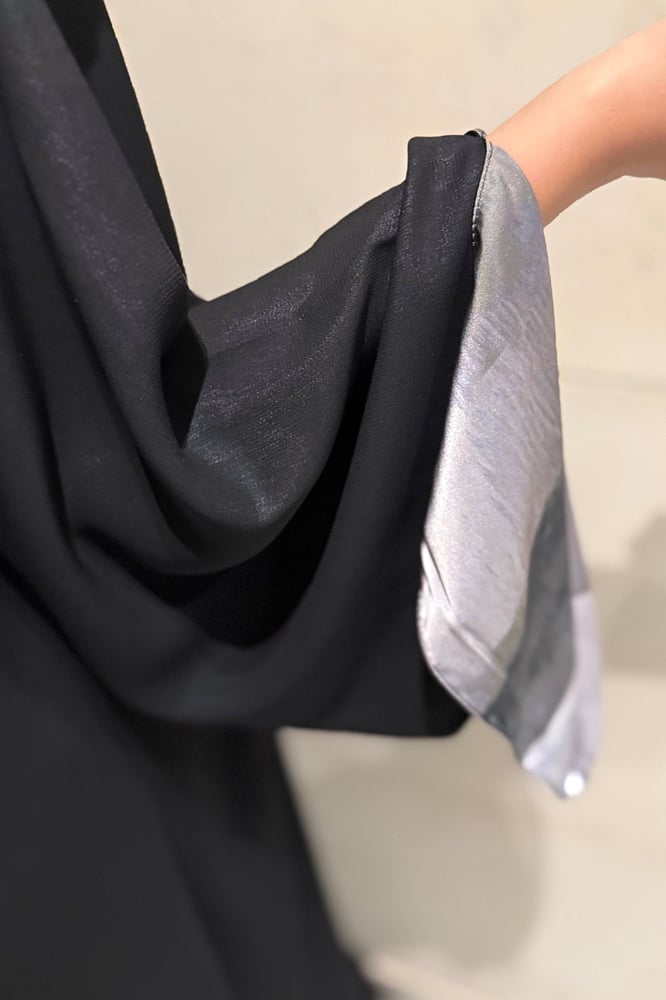Black A-Line Chiffon with Printed Silk Lining