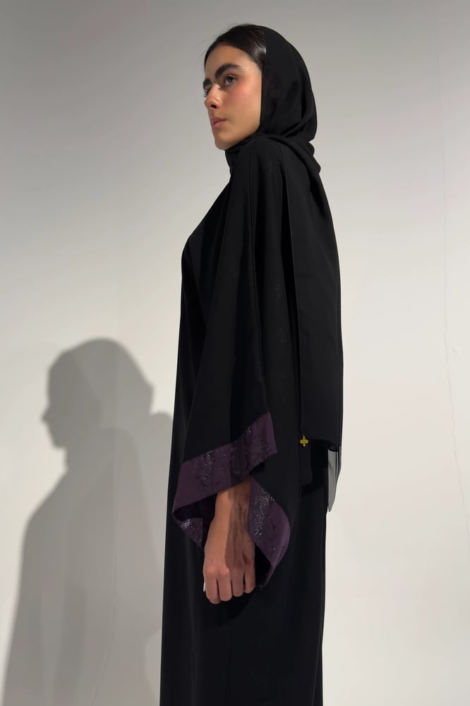 Half Bisht — Black Chiffon with Purple Zari Lining