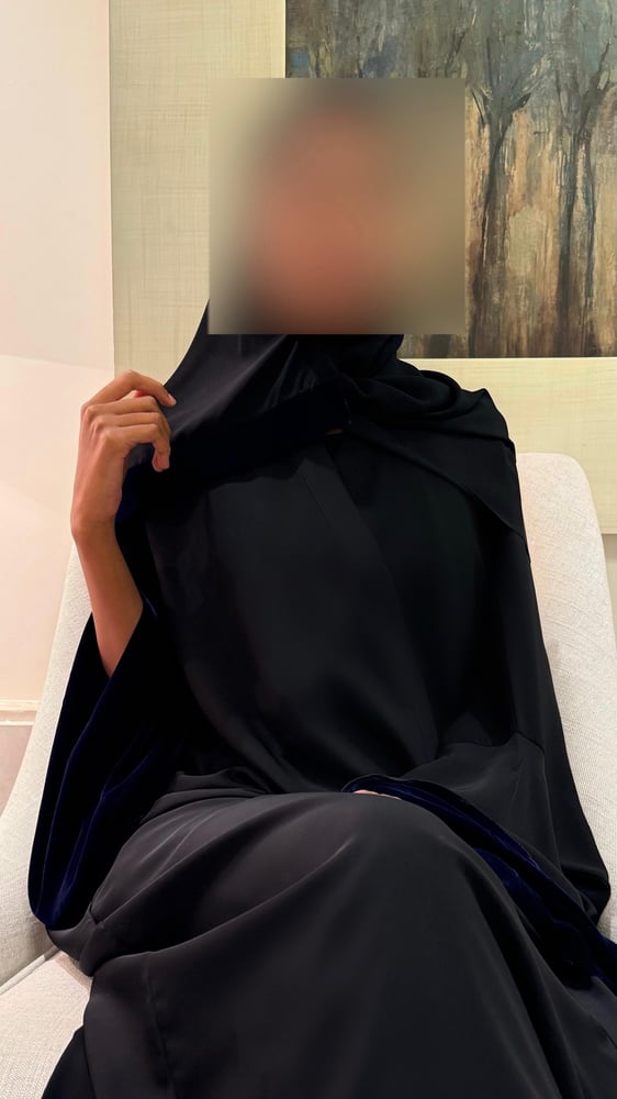 Black Crepe Bisht with Bell Sleeves Lined in Navy Velvet
