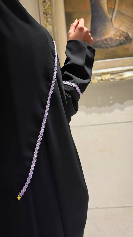 Black Half Bisht With Lavender trim