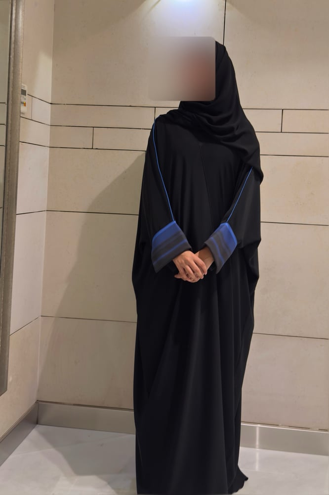 Half Bisht — Black Crepe with Shades of Blue Sleeves
