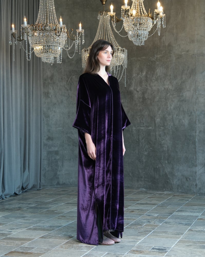 Hooded Dress – French Silk Velvet –Mauve