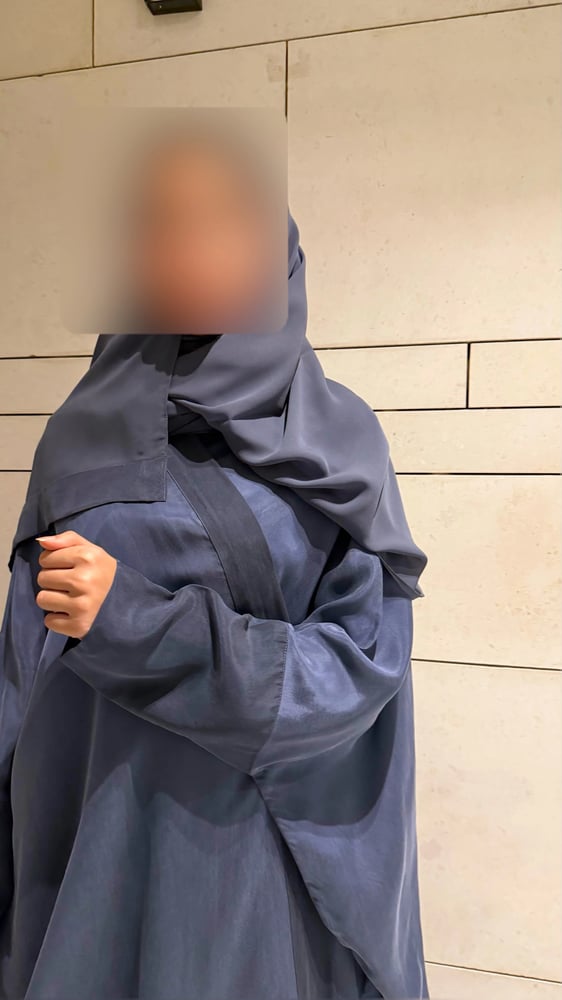 Half Bisht – Washed Blue-Grey Silk with Soft Mauve Undertone
