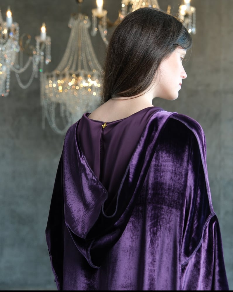 Hooded Dress – French Silk Velvet –Mauve