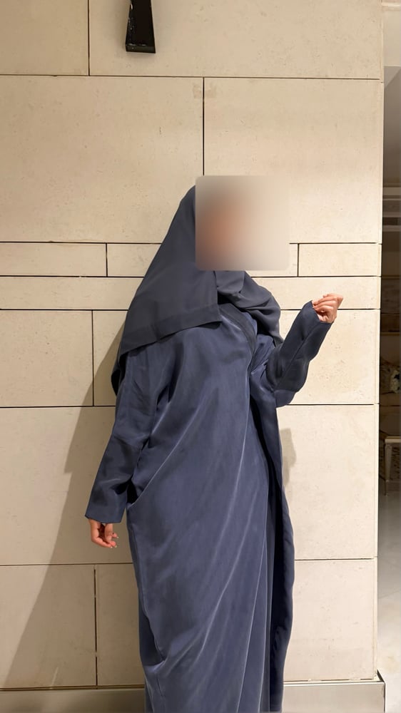 Half Bisht – Washed Blue-Grey Silk with Soft Mauve Undertone