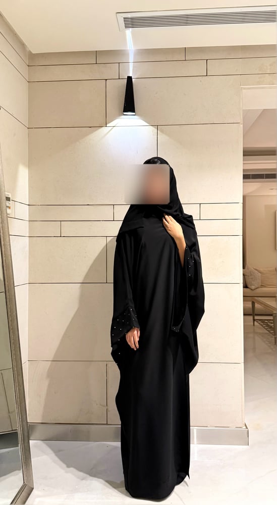 Black Bisht with Extra-Wide Sleeves and Crystal Accents