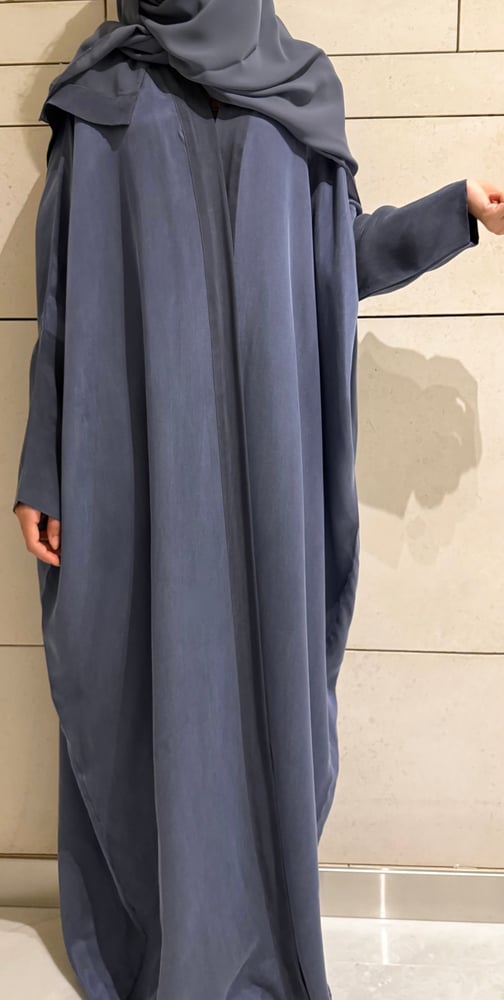 Half Bisht – Washed Blue-Grey Silk with Soft Mauve Undertone