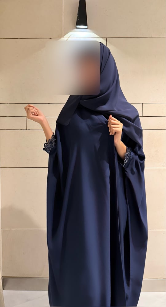 Bisht – Navy Crepe with Beaded Sleeves