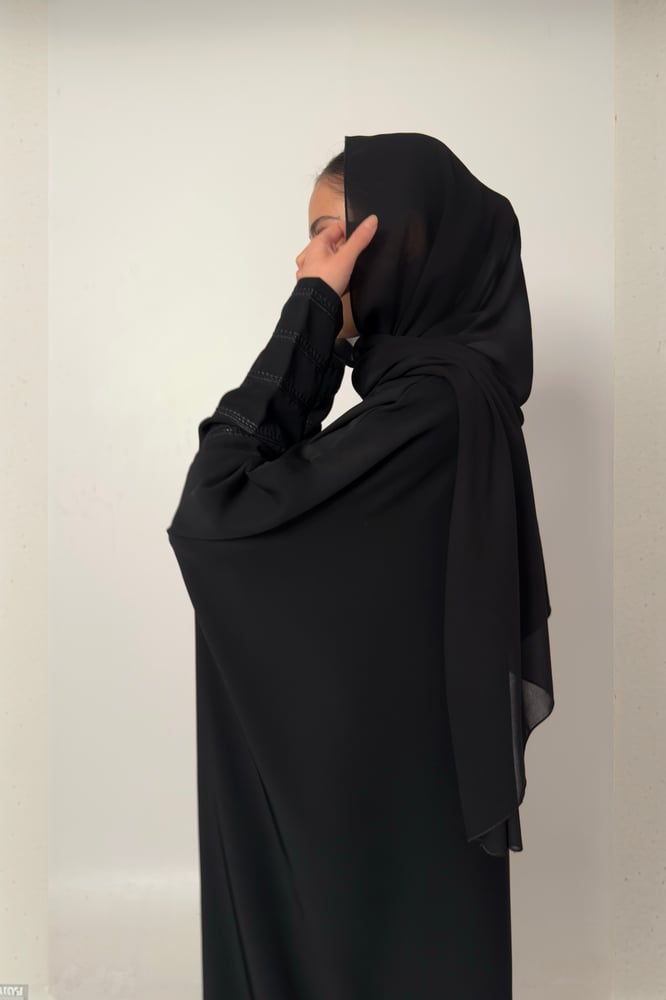 Half Bisht – Black with Long Embroidered Black Sleeves
