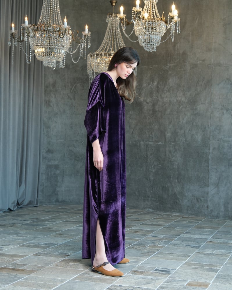 Hooded Dress – French Silk Velvet –Mauve