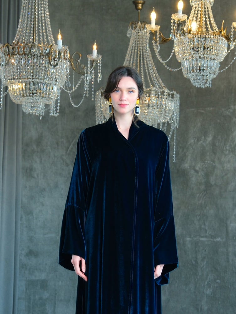 ‏A-Line- Turquoise French Silk velvet Abaya