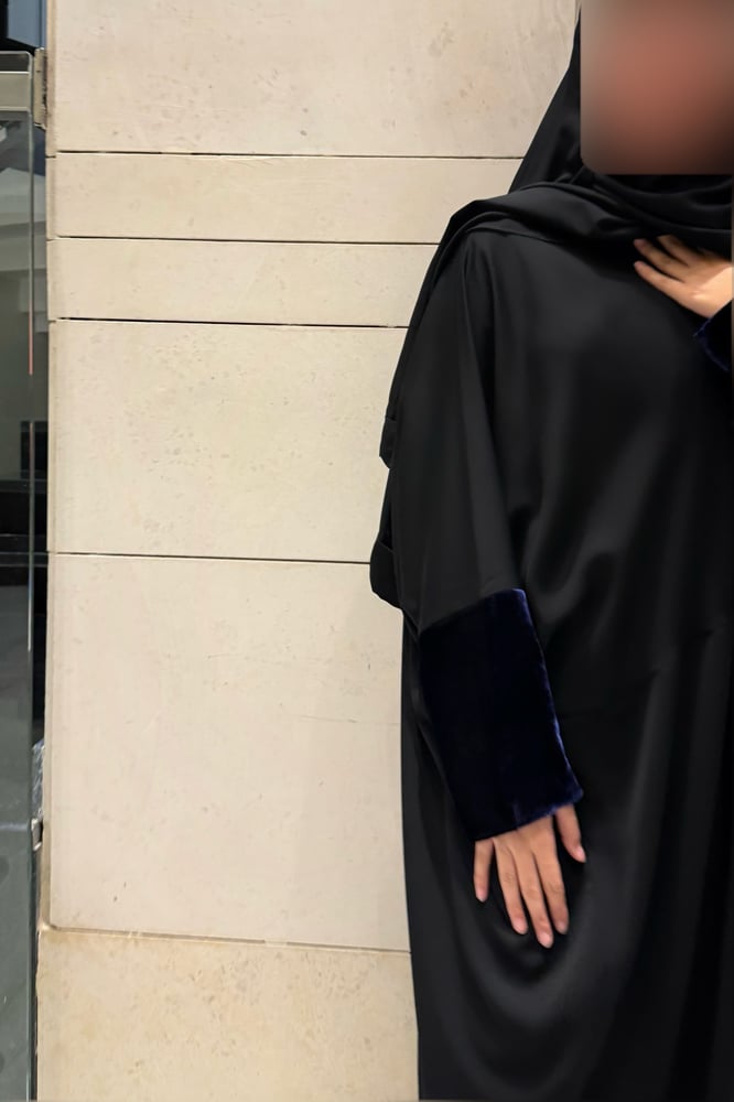 Half Bisht – Black Crepe with Royal Navy Japanese Silk Velvet