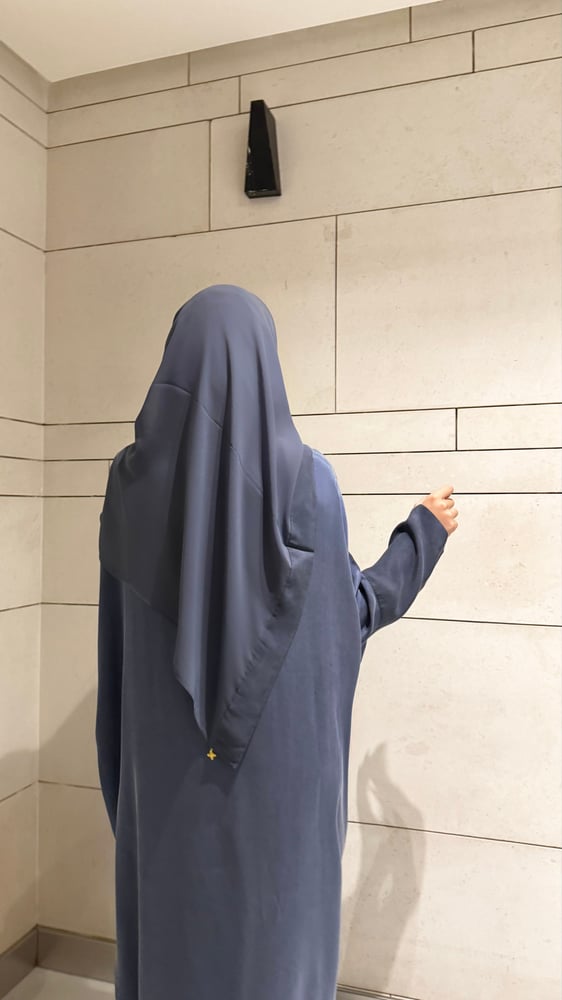 Half Bisht – Washed Blue-Grey Silk with Soft Mauve Undertone