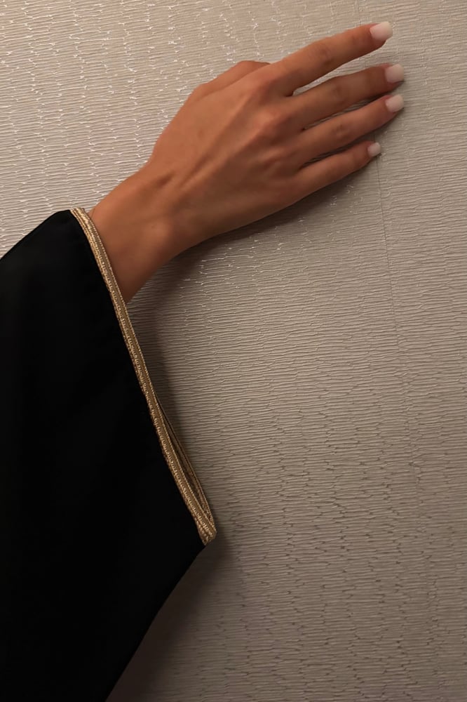Quarter Bisht – Black Crepe with Gold Zari Trim