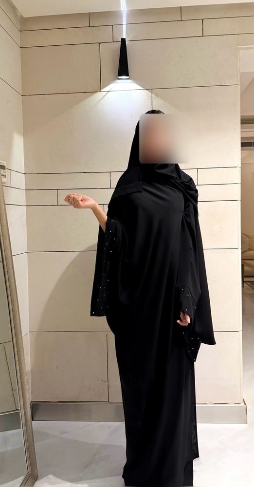 Black Bisht with Extra-Wide Sleeves and Crystal Accents