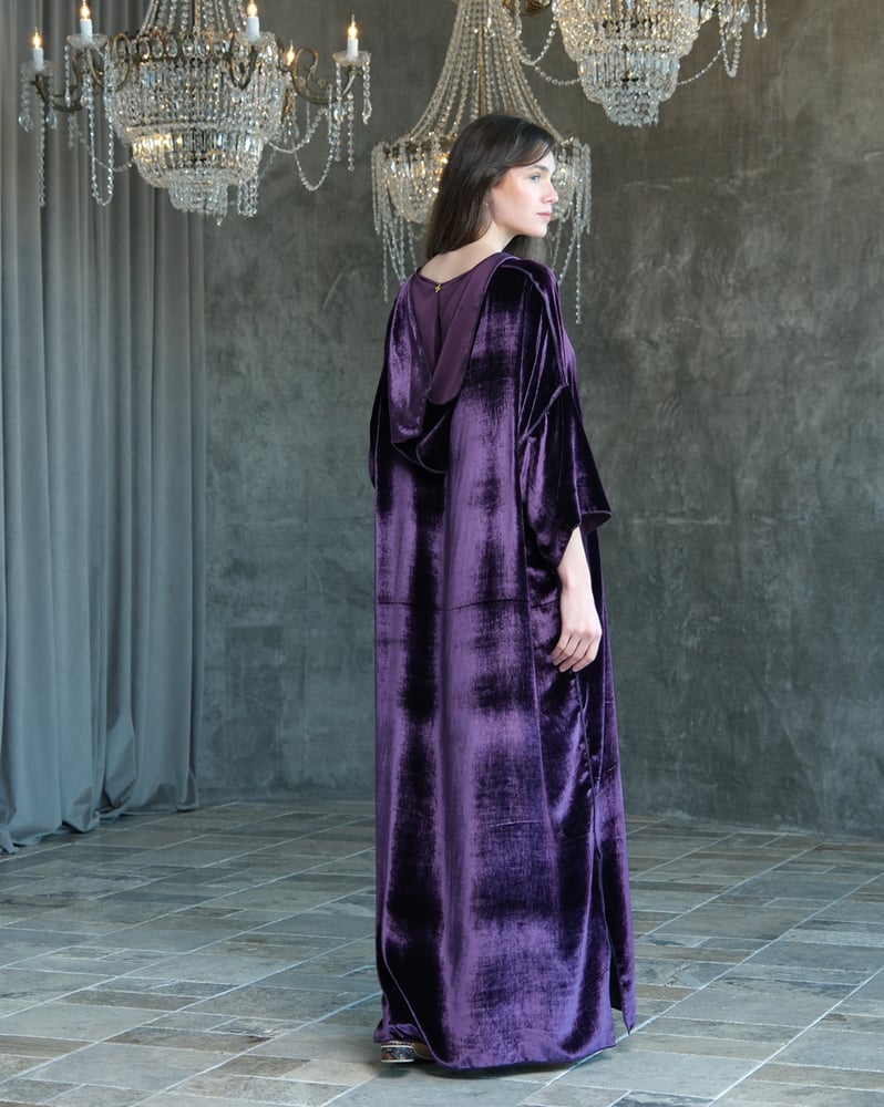 Hooded Dress – French Silk Velvet –Mauve