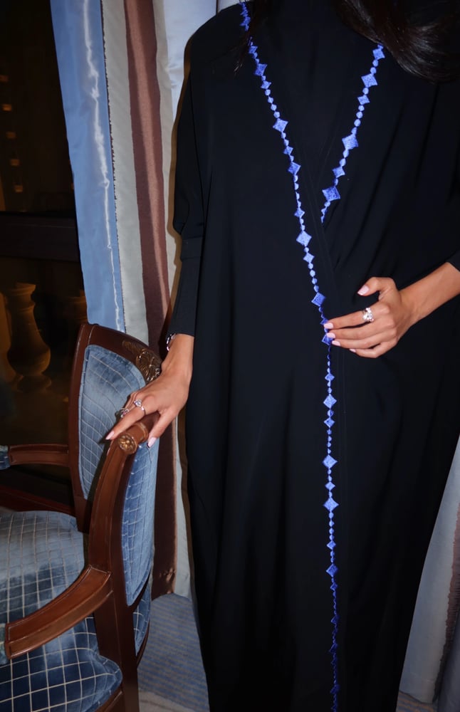 Half Bisht – Black with Stretch Sleeves Blue Embroidery