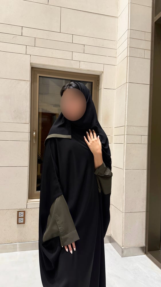 Black abaya with Olive Green circles cuffs