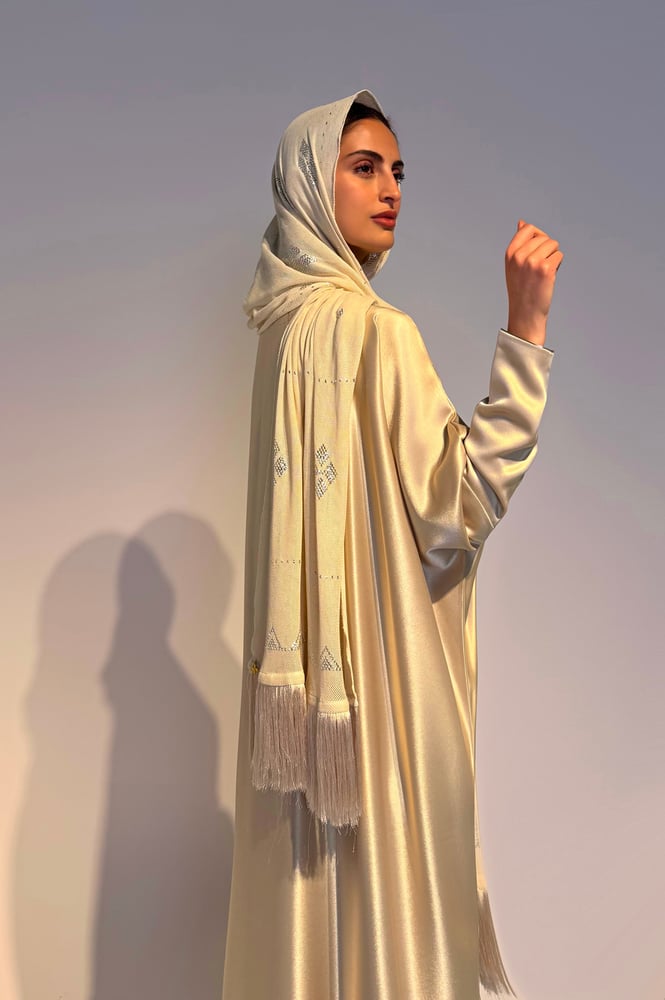 Half Bisht — Rich Ivory Japanese Crepe with Silver Naqda Embroidery