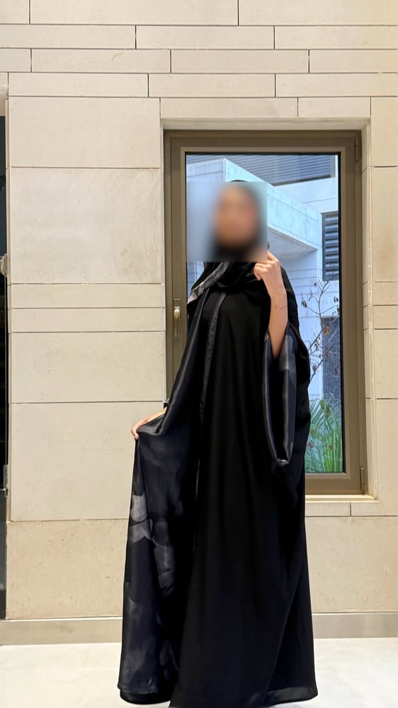 Black Crepe Bisht Lined in Black and Gray Silk