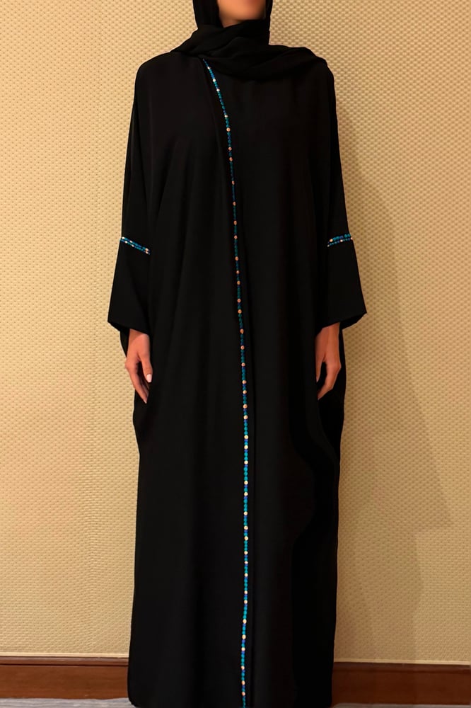 Half Bisht – Black with Multicolor Side Embroidery
