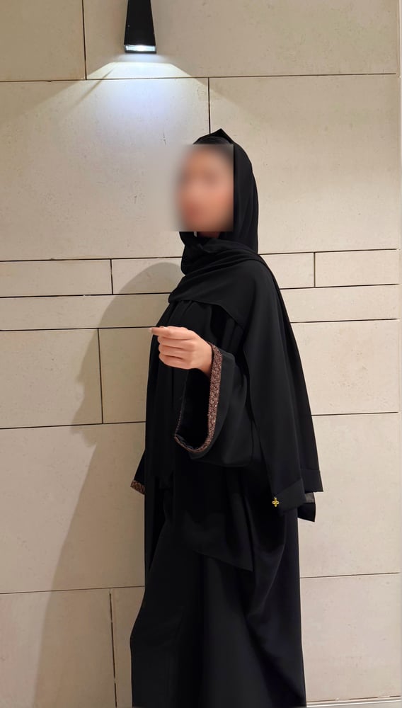 Black Half Bisht with Bronze sequins Wide Sleeves