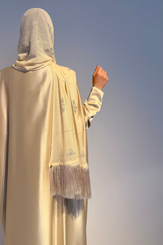 Half Bisht — Rich Ivory Japanese Crepe with Silver Naqda Embroidery