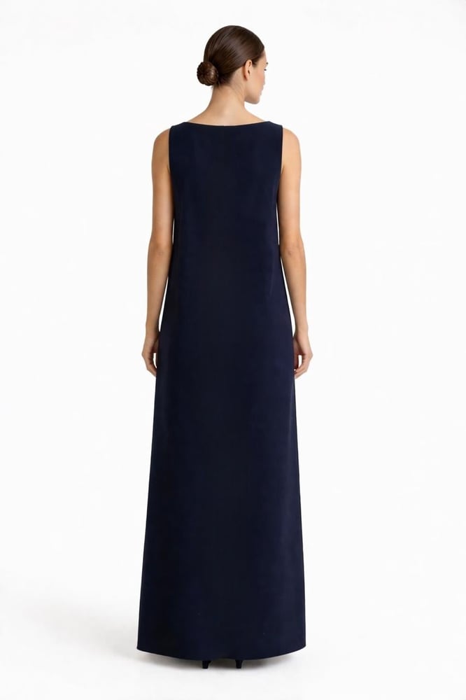 Navy Graduation Dress with Boat Neckline