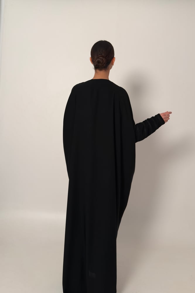 Half Bisht – Black with Long Embroidered Black Sleeves