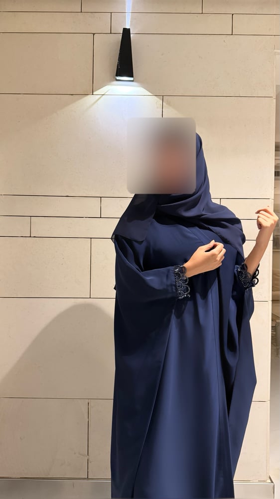 Bisht – Navy Crepe with Beaded Sleeves