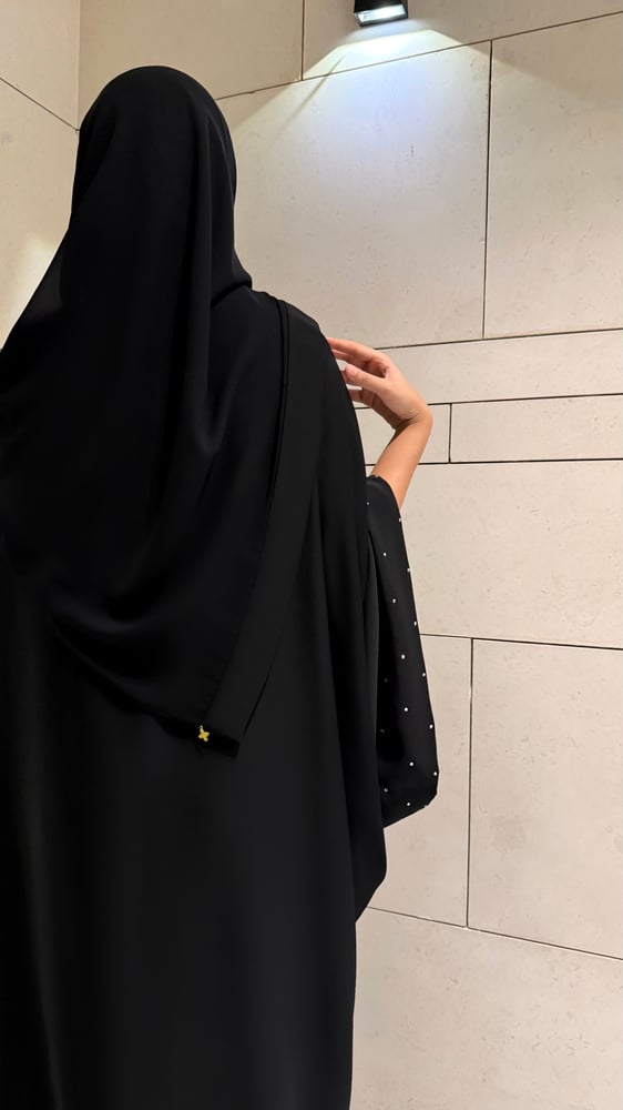 Black Bisht with Extra-Wide Sleeves and Crystal Accents
