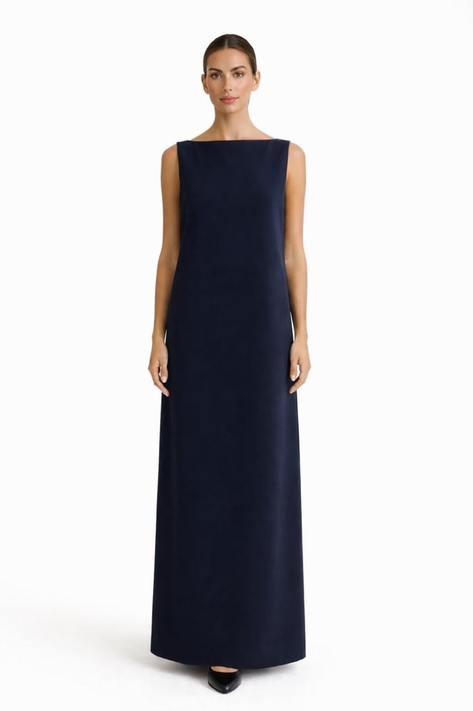 Navy Graduation Dress with Boat Neckline