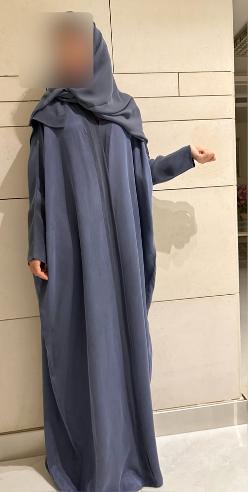 Half Bisht – Washed Blue-Grey Silk with Soft Mauve Undertone