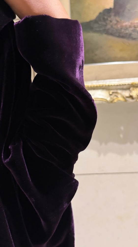 Half Bisht Silk Purple Velvet and Black Crepe