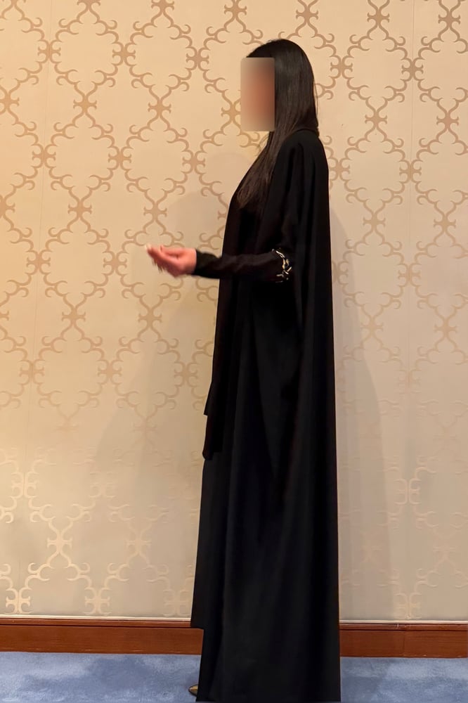 Half Bisht – Black with Stretch Sleeves & Burgundy Gold Zari