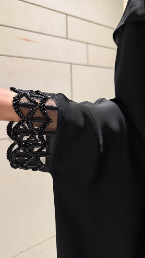 Bisht – Black Crepe with Beaded Sleeves