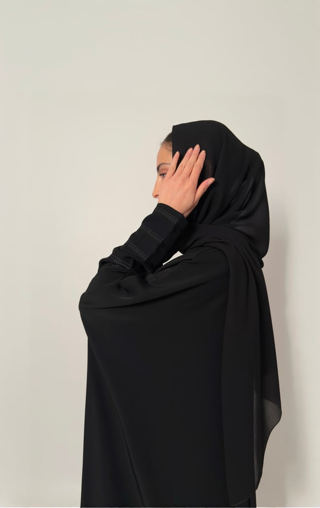 Half Bisht – Black with Long Embroidered Black Sleeves