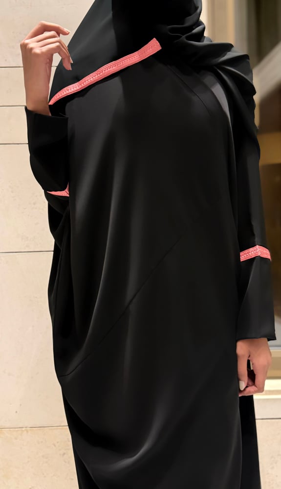 Black Half Bisht With Coral Pink trim