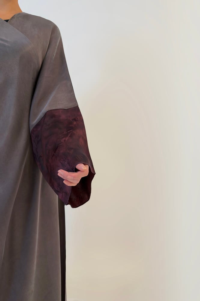 Quarter Bisht – Grey Washed Japanese Silk with Black Crepe Back