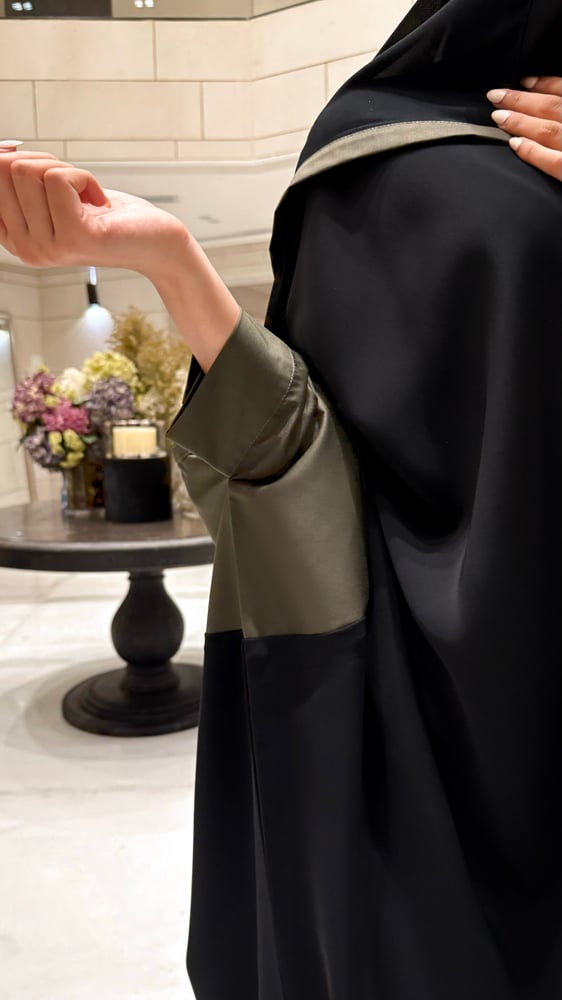 Black abaya with Olive Green circles cuffs