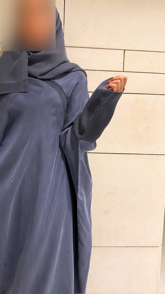 Half Bisht – Washed Blue-Grey Silk with Soft Mauve Undertone