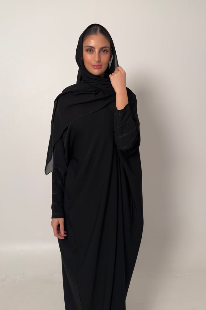 Half Bisht – Black with Long Embroidered Black Sleeves