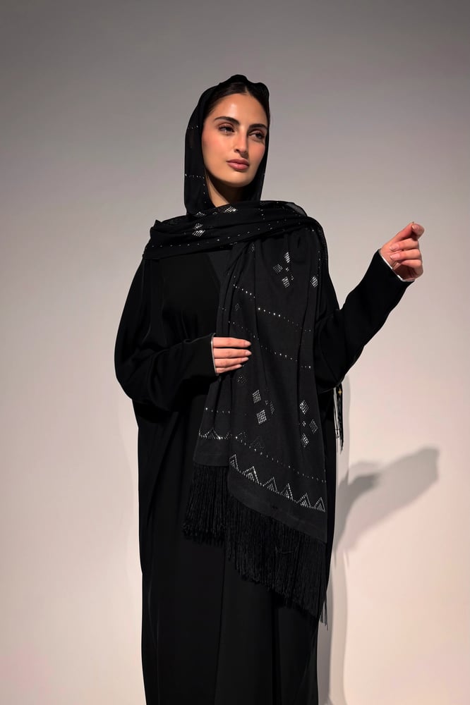 Naqda Tarha – Black Tulle with Silver Hand Embroidery