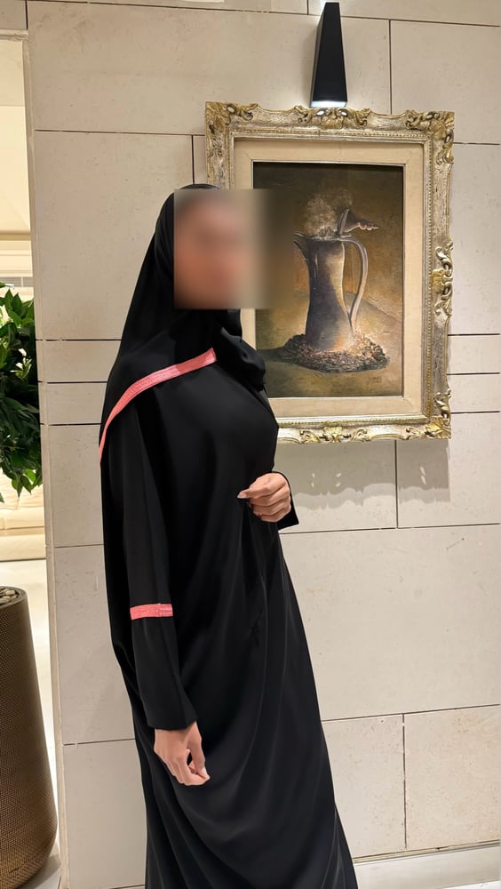 Black Half Bisht With Coral Pink trim
